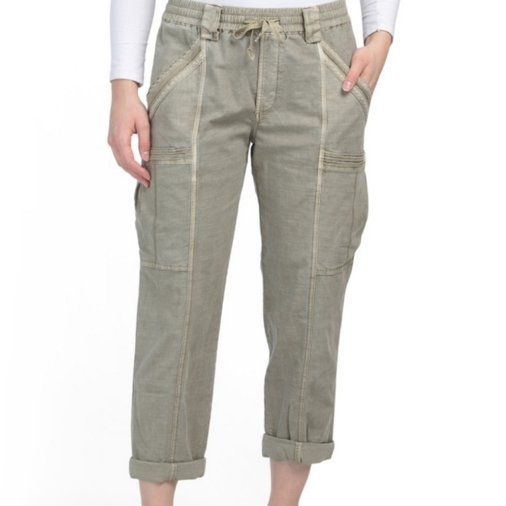 Anthropologie Green Cropped Drawstring Waist Casual Cargo Pants Sz. 29